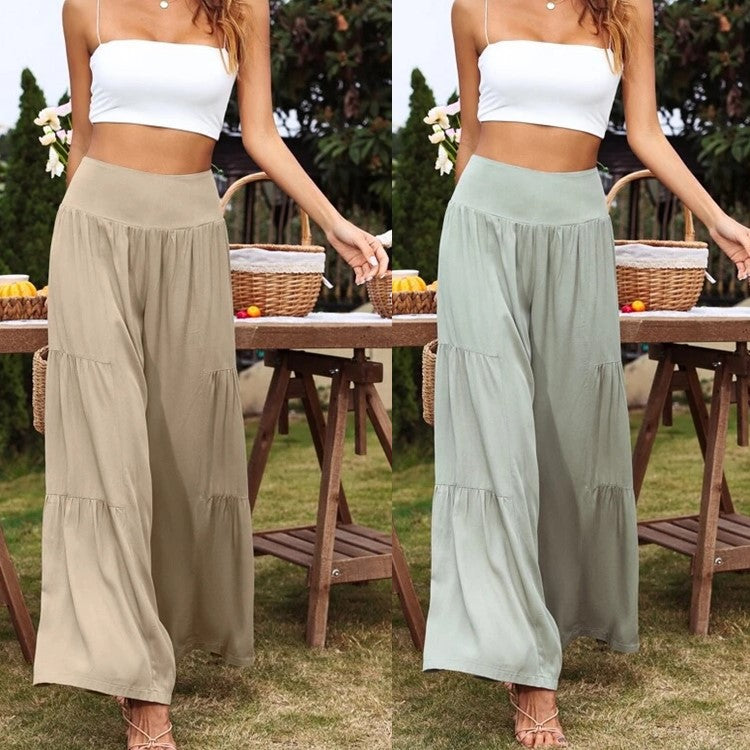 Women's Waist Wide Leg Cotton Linen Stitching Pants